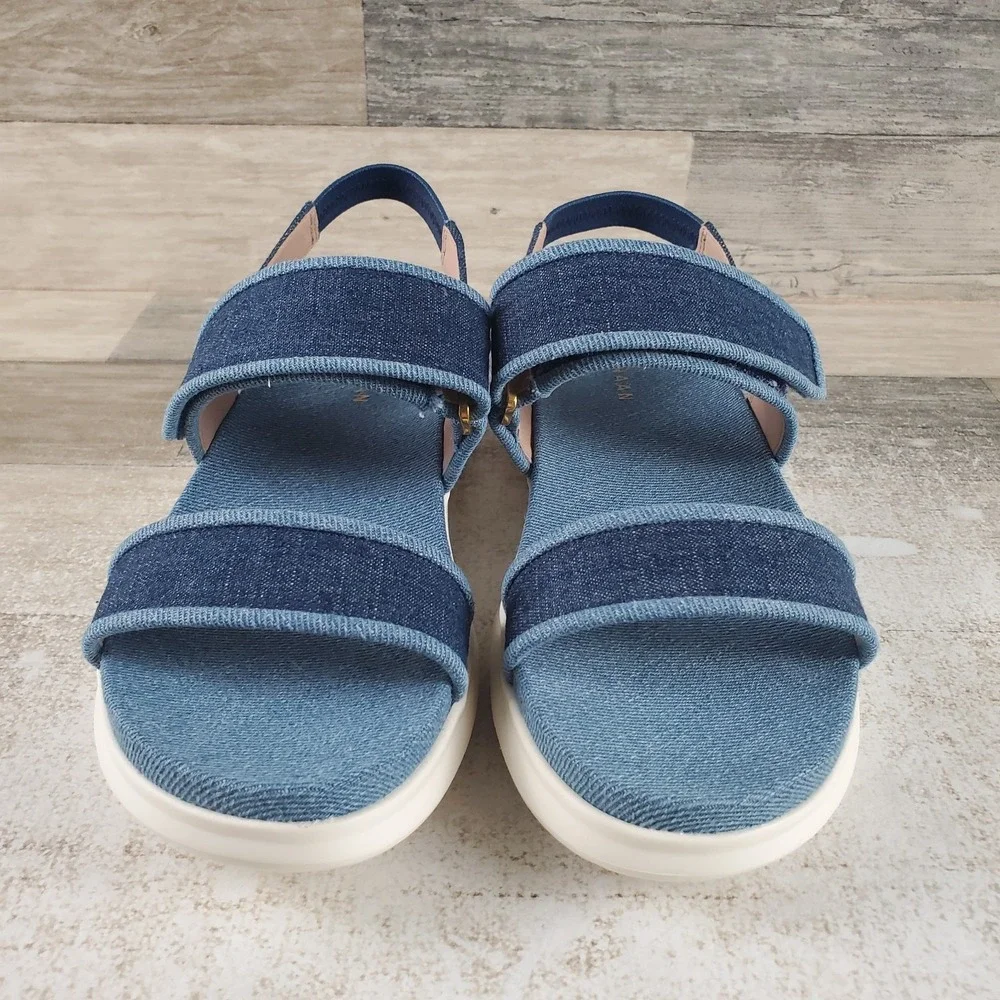 Cole Haan Zerogrand Meritt Sandal Womens Sz 7.5 B Denim Multi Ivory Hook & Loop